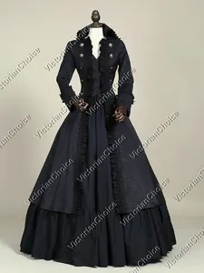 Black Victorian Penny Dreadful Vanessa Dress, Steampunk Military Women Captain Hook Pirate Costume, Game of Thrones Witch Halloween Costume