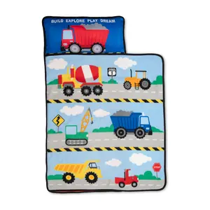 Construction Toddler Nap Mat - Includes Removable Pillow and Attached Fleece Blanket