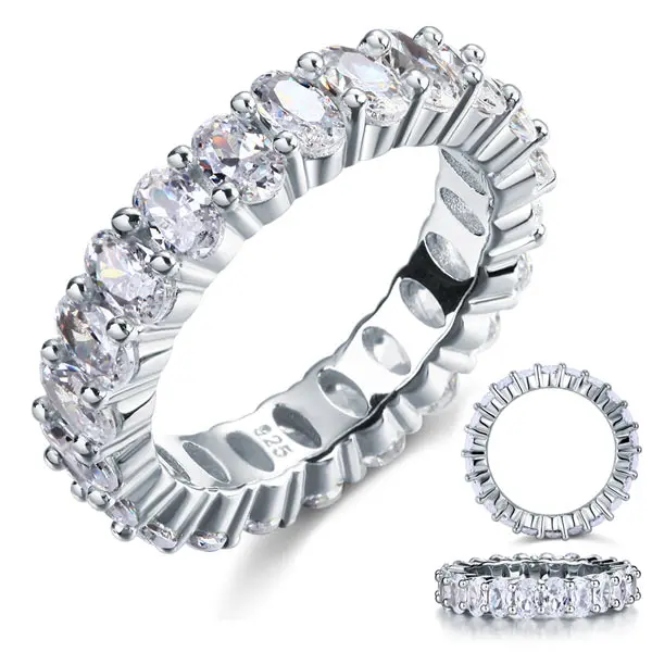 Solid 925 Sterling Silver Eternity Ring, 5mm Oval Cut Wedding Band for Women, Luxury Anniversary & Just Because Gifts, Adults, Size 8, Luxury Silver Rings, Sparkly Silver Rings