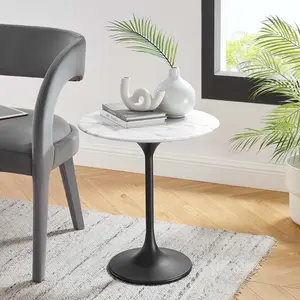 Modway Lippa 20" Round Artificial Marble Side Table in Black White