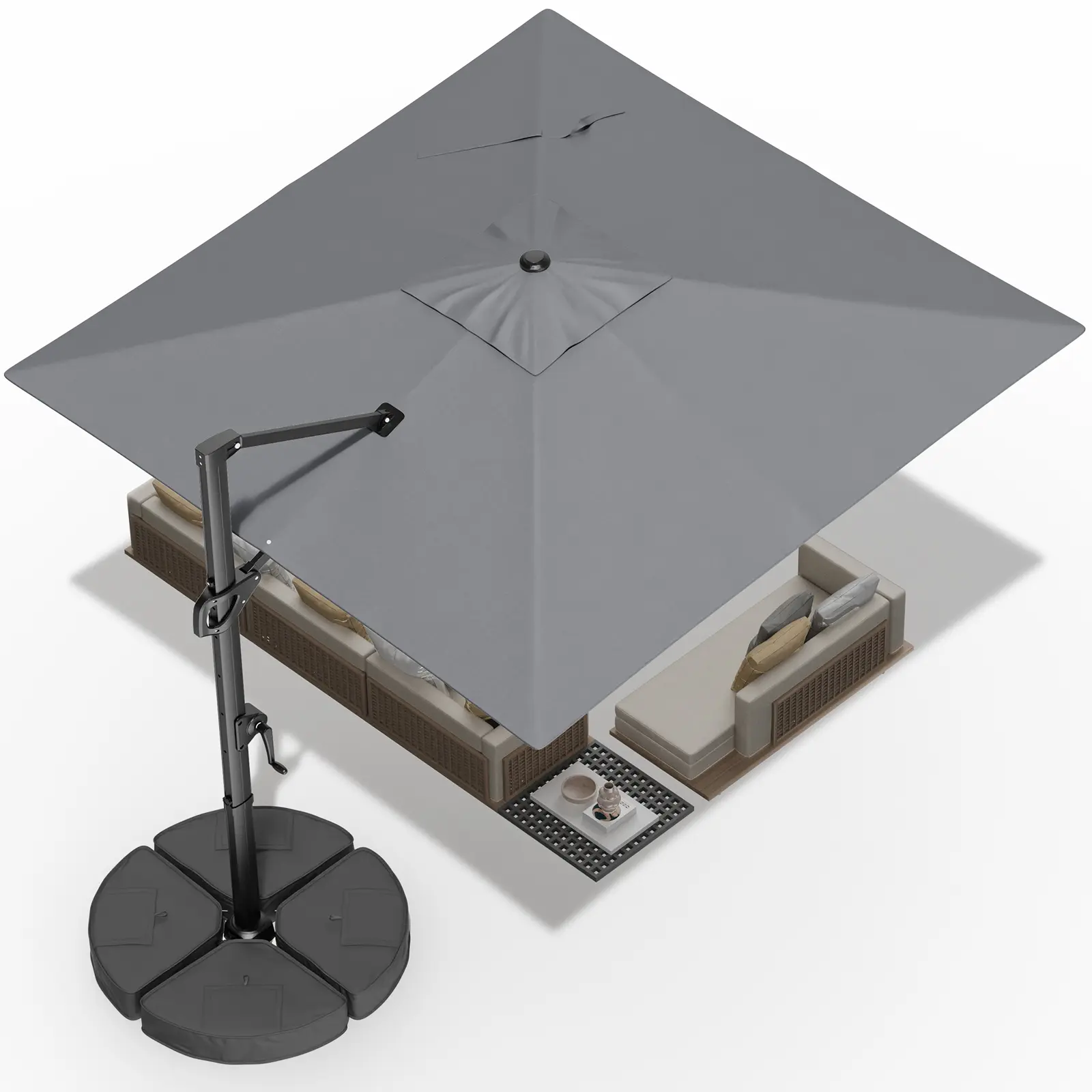 With Base9*12FT/10x10 FT Cantilever Patio Umbrella Outdoor with Base-  Large Offset Heavy-Duty Aluminum Umbrella with 360 Rotation, 6 Tilts,  Windproof, 3-Year Fade Resistance for Pool Deck, Square, Gray - TikTok Shop