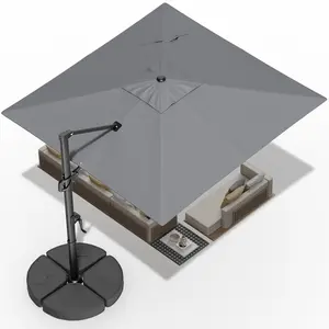 [With Base] 9'x12' Cantilever Patio Umbrella – Heavy Duty Aluminum Offset Umbrella, 360° Swivel & 6 Angle Tilts, 3-Year Fade Resistance, Windproof for Pool Deck Patio, Square, Gray Summervibes