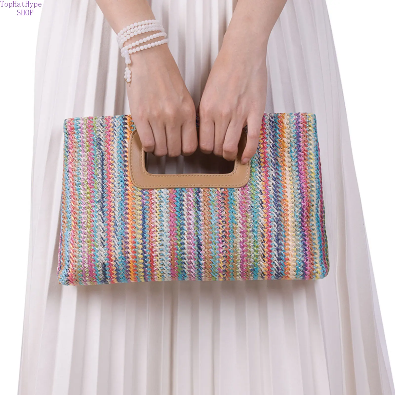 Woven Straw Trendy Clutch Bag for Women, Handmade Shoulder Purse with a Detachable Chain, Lightweight for Summer Vacation, Shoulder Clutch, Straw/Bamboo