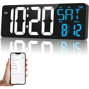 17 Inch Wall Clock Large Display Bluetooth Sync Time, Auto-Dimming Wall Clock with Remote, Date/Week/Temperature/DST, Plug-in Clock for All Large Spaces Use, Gift