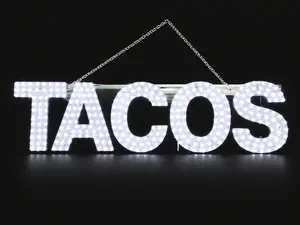 LED Letter Wall Light Sign – TACOS Text Design, White LED Hanging Décor, 30 x 8 Inch