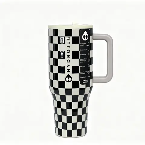 HydroJug 40oz Classic BW Checker Vector Stainless Steel Insulated Tumbler Flask, BPA-Free, Ergonomic Handle, Cup Holder Friendly, Portable for Sports & Outdoor Use
