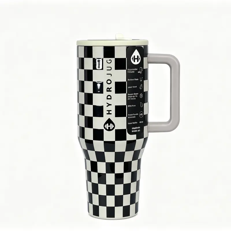 HydroJug 40oz Classic BW Checker Vector Stainless Steel Insulated Tumbler Flask, BPA-Free, Ergonomic Handle, Cup Holder Friendly, Portable for Sports & Outdoor Use