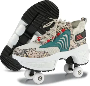 Yousulun Roller Skate Shoes for Men & Women, 2-in-1 Roller Skates for Beginner, Multi-functional Deformation Roller Shoes with 4 Retractable Wheels, Funny Shoes for Skating and Walking, Birthday Christmas Gift