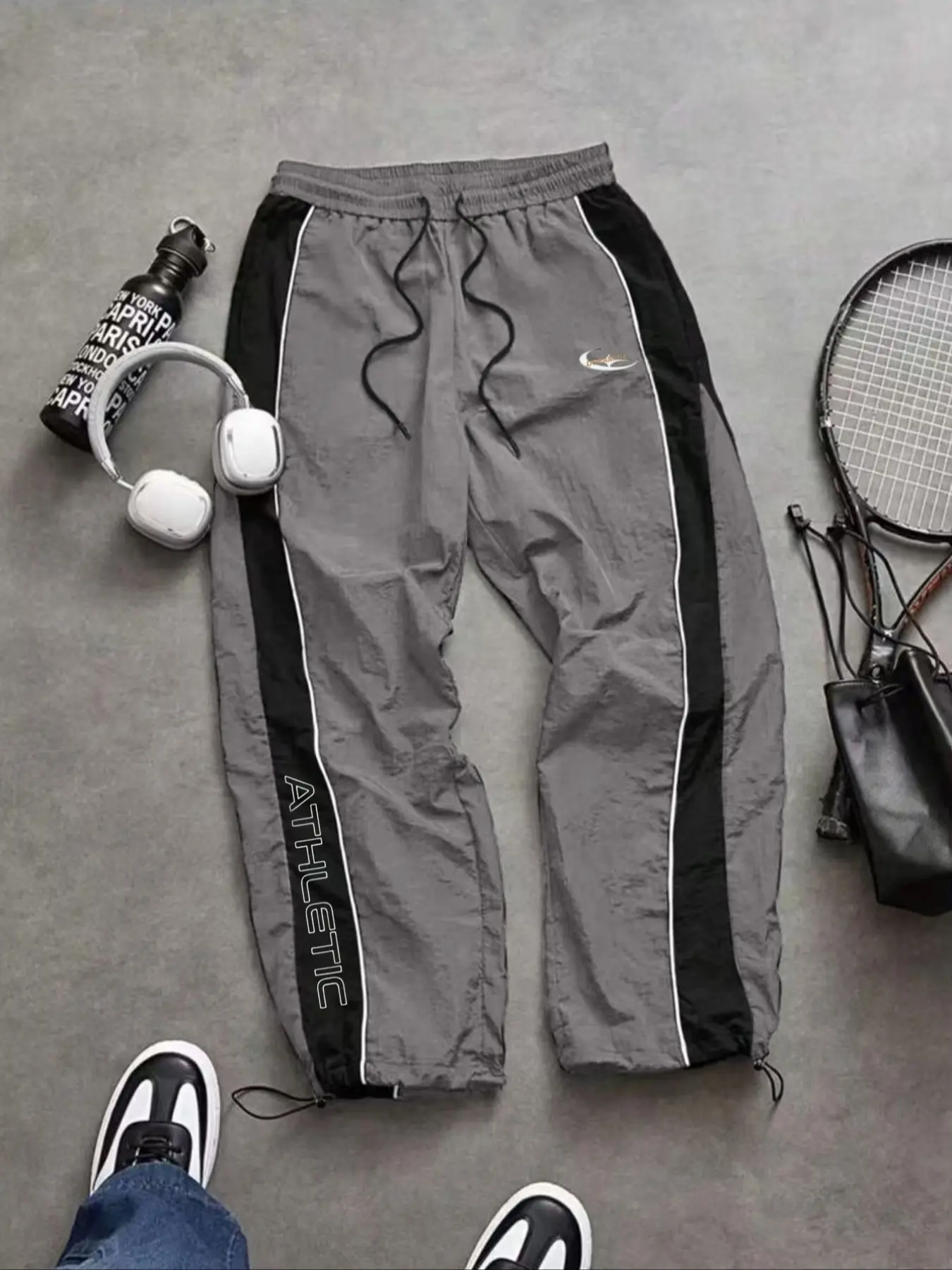 Men's Casual Sporty Long Pants, Loose Fit Elastic Cuff, Drawstring Sport Pants, Fashionable Print, Lightweight Fabric, Perfect for Daily Wear, Athleisure Style, Athletic Casual Trousers, Casual Fitness Pants