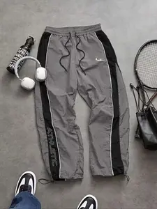 Men's Casual Sporty Long Pants, Loose Fit Elastic Cuff, Drawstring Sport Pants, Fashionable Print, Lightweight Fabric, Perfect for Daily Wear, Athleisure Style, Athletic Casual Trousers, Casual Fitness Pants