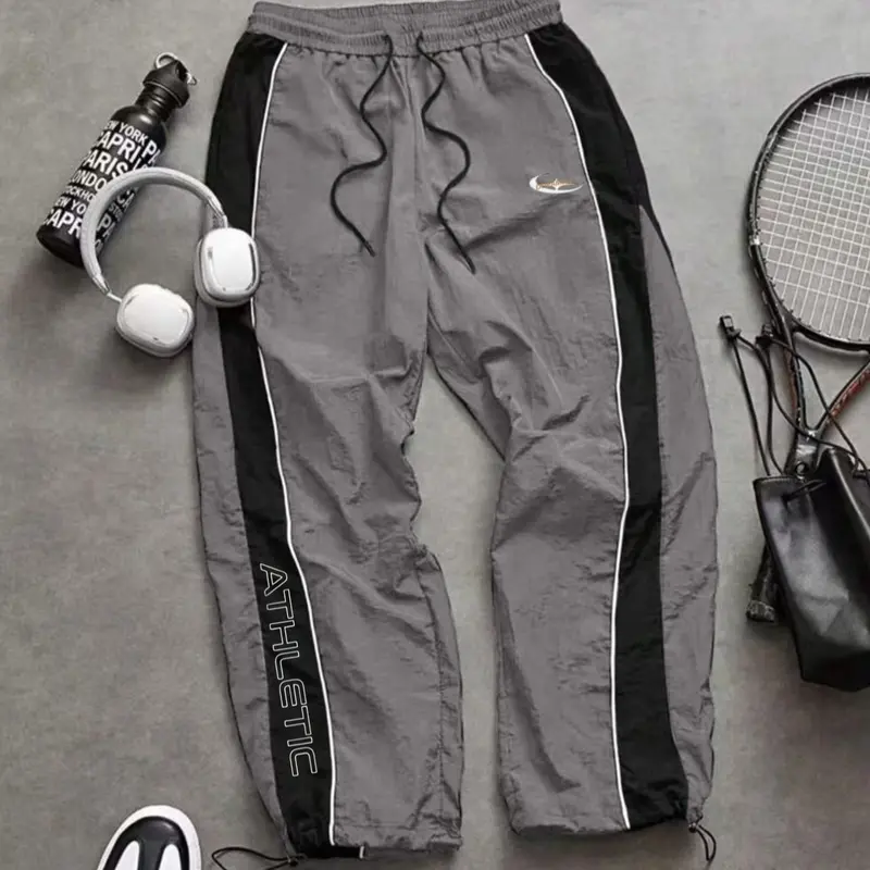 Men's Casual Sporty Long Pants, Loose Fit Elastic Cuff, Drawstring Sport Pants, Fashionable Print, Lightweight Fabric, Perfect for Daily Wear, Athleisure Style, Athleisure Design, Athletic Casual Trousers, Casual Fitness Pants, Athleisure Bottoms