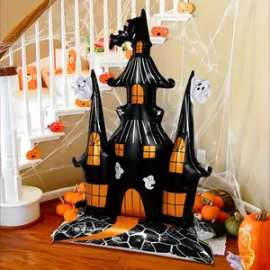 Giant Ghost House Fortress Aluminum Foil Balloon, Perfect for Halloween & Party Decorations, Durable & Reusable Design