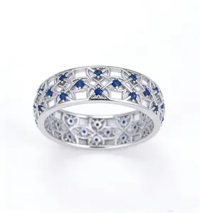 Vintage Silver Plated Blue Crystal Hollow Band Ring for Women, Elegant Retro Filigree Design Jewelry, Dainty Fashion Statement Ring Gift for Daily or Party Wear，Mother's Day gifts