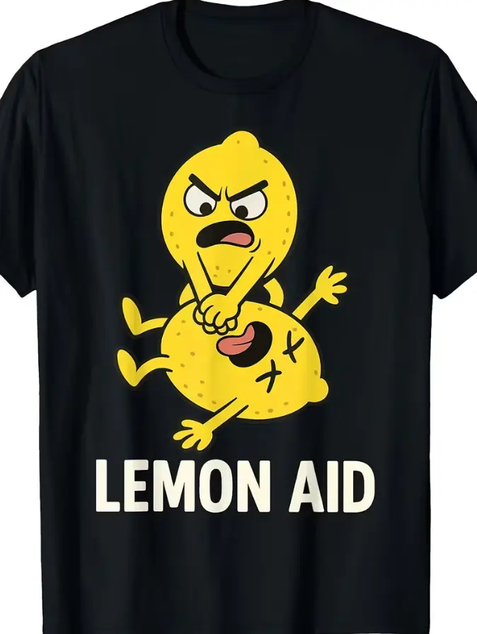 Lemon Aid Lemonade T-Shirt - Retro Lemonade Stand Graphic Tee with Lemon Print, Round Neck Casual Shirt Suitable for Year-Round Wear, Machine Washable Apparel for Themed Parties & Everyday Outfits