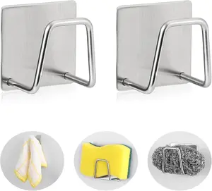 2-Pack Stainless Steel Sponge Holder for Kitchen Sink - Rustproof Brushed Sponge Caddy Organizer, Wall/Surface Mount, Drainage Design, Clutter-Free Storage