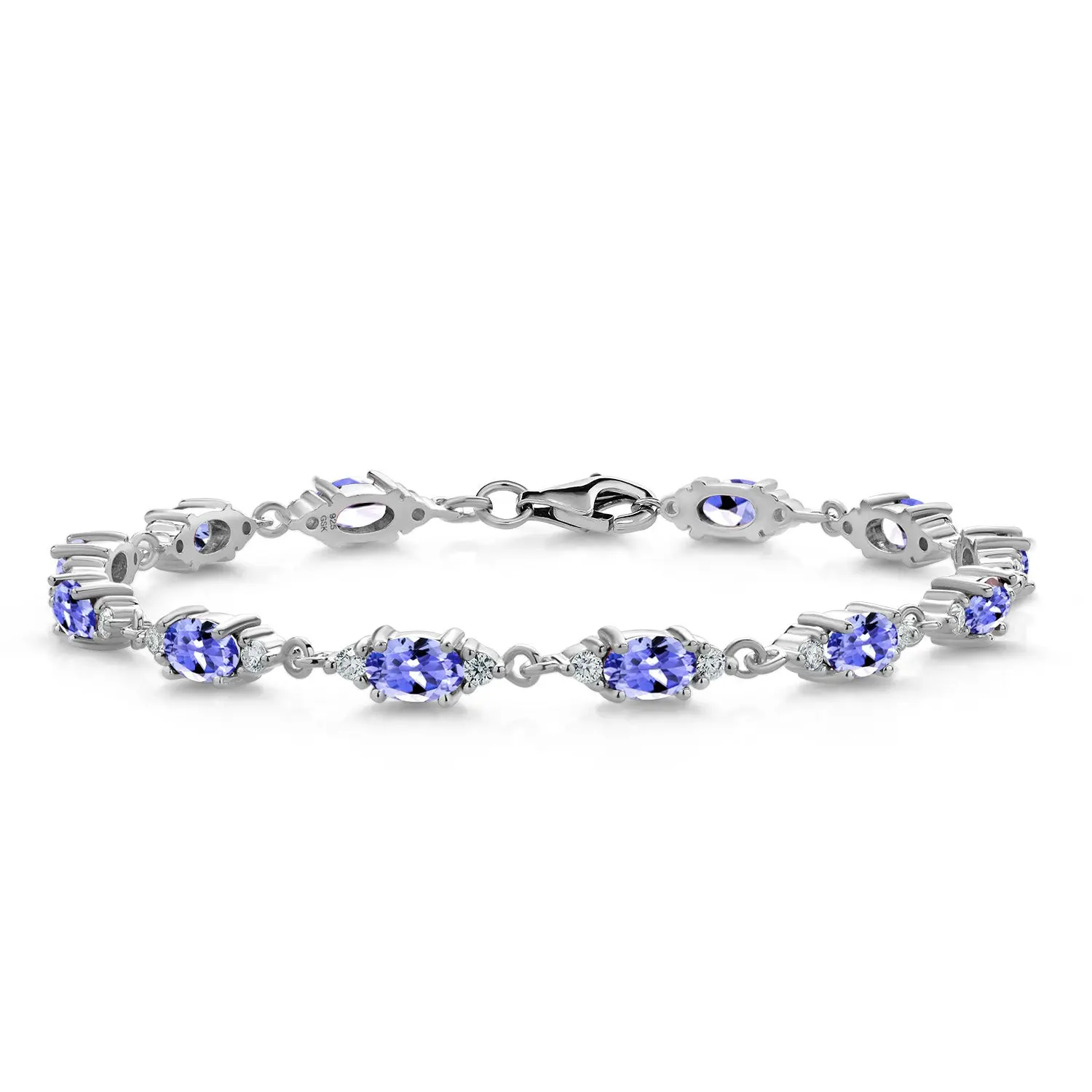925 Sterling Silver Blue Tanzanite and White Moissanite Tennis Bracelet For Women (6.31 Cttw, Gemstone Birthstone, Oval 6X4MM, 6.5, 7, 7.5 Inch)