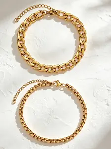 Aesthetic Stacking Bracelets Set, Minimalist Hip Hop Chain Wrist Accessories, Perfect for Daily Casual