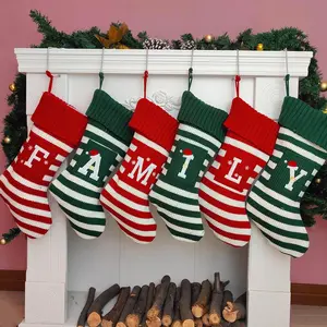 Knit Initial Embroidered Monogram Letter A Personalized Christmas Stocking for Family Farmhouse Christmas Decorations Gift