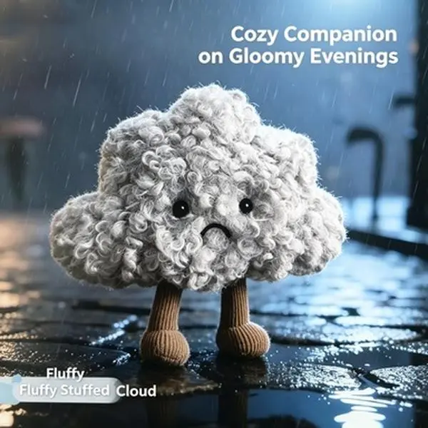 Cute Sad Face Cloud Stuffed Toy Ultra Plush Curly Fabric Nap Pillow Home Decor Birthday Gift for Children