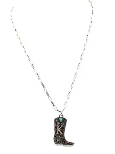 Western Cowboy Boots Turquoise Initial Necklace: K