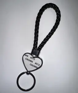Blank Heart Sublimation Metal Photo Keychain with PU Strap, Metal Build, Black Fashion Accessory