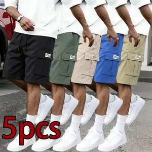 Men’s 5-Pack Cargo Shorts  Streetwear Casual Knee-Length Loose Fit with Large Pockets, Versatile Summer Sports Style, Activewear, Sportswear, Athletic