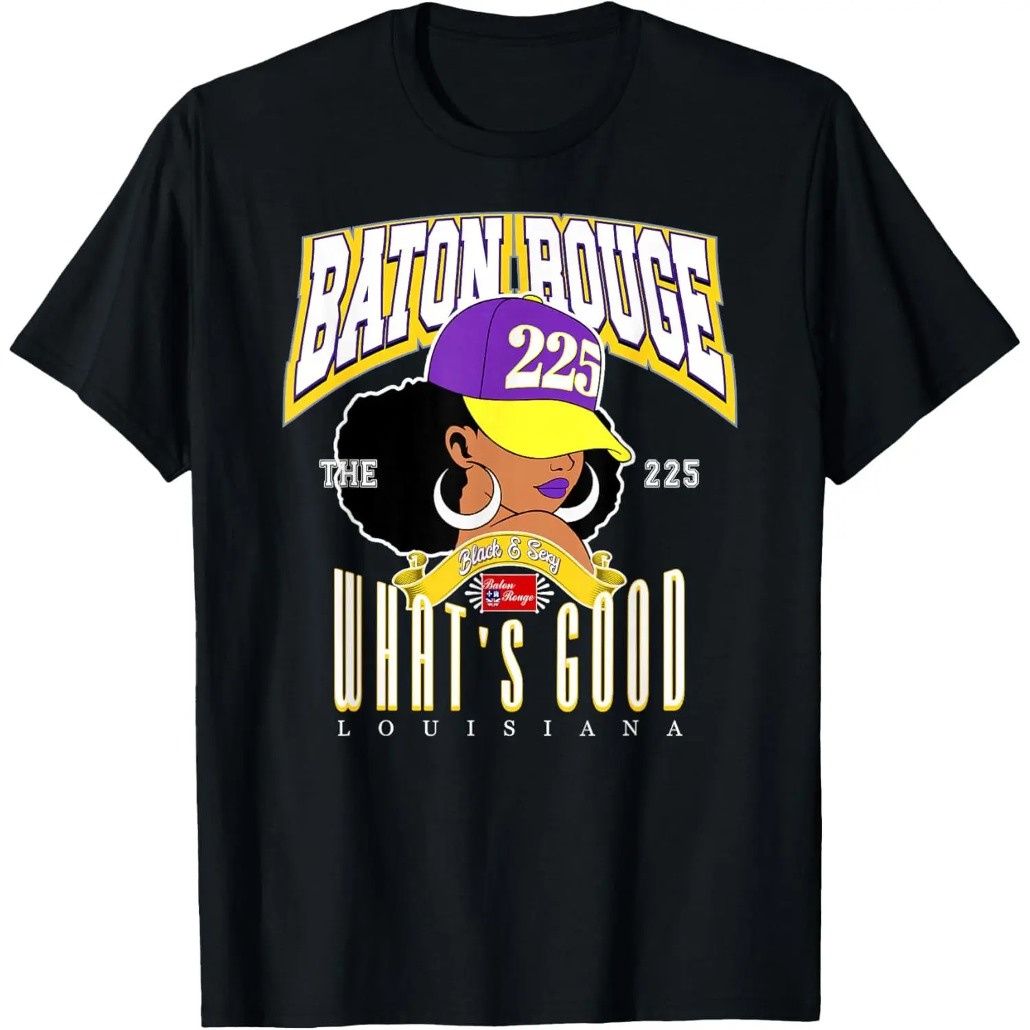100%cotton 225 Area Code Baton Rouge Black Queen Style T-Shirt