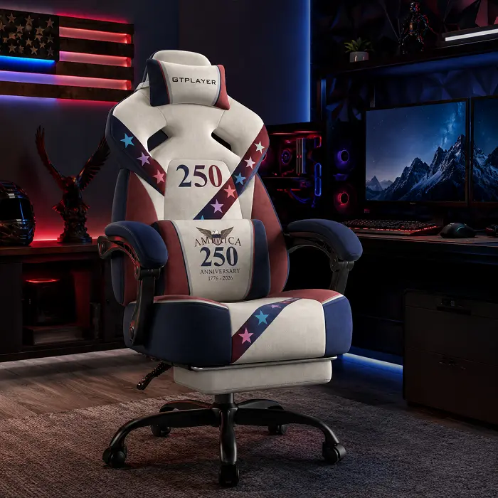 Gtplayer Adult Gaming Chair, Ergonomic Premium Fabric Computer Chair with Thick Natural Cotton Cushion and Connected Armrests - PTR