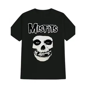 Men's Misfits Graphic T-Shirt - Black Casual Crew Neck Tee with Skull Print, Summer Short Sleeve Shirt for Men, Machine Washable cotton Fabric, Summer Casual Wear |   Bold Graphic Tee |   Glossy Finish