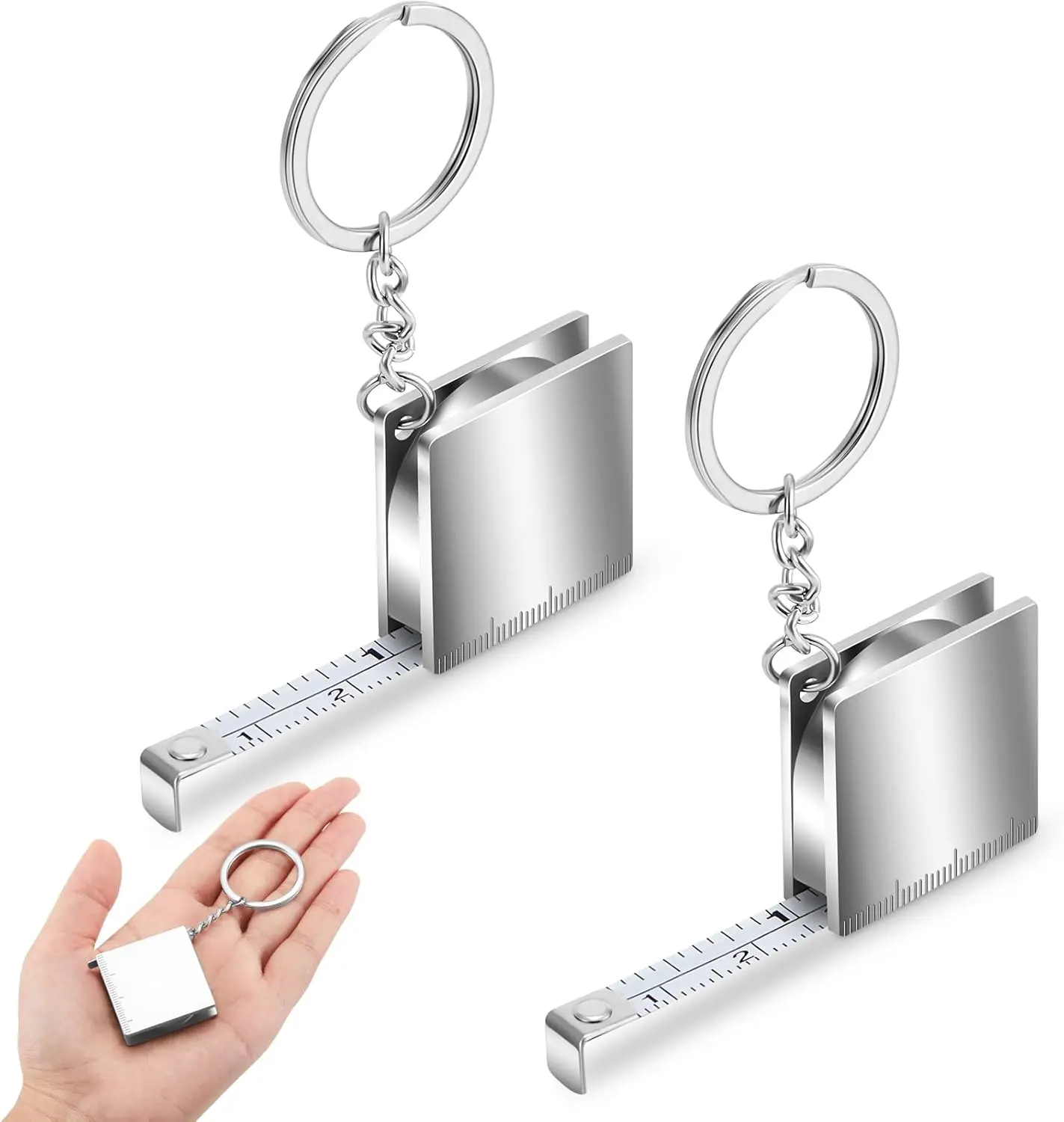 2 Pcs Lightweight Metal Construction Keychain Tape Measure, Retractable Mini Hand Measuring Tool (Up to 47.24 Inches/Inches-Cm), Keychain Attach for Daily Tasks, Lightweight Keychain