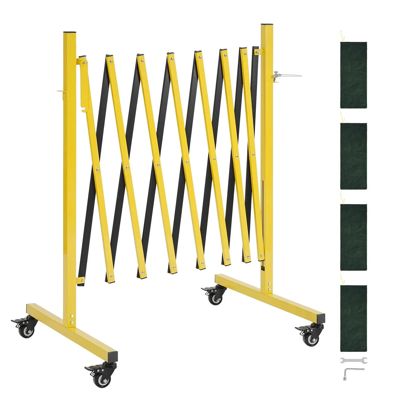 Industrial Expandable Barricade, 12-Foot Expandable Safety Barrier, Flexible Mobile Barricade With Locking Casters, Portable Folding Security Gate And Traffic Fence For Driveway, Warehouse, Elevator, Construction Site