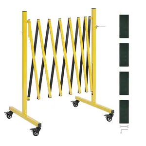 Industrial Expandable Barricade, 12-Foot Expandable Safety Barrier, Flexible Mobile Barricade With Locking Casters, Portable Folding Security Gate And Traffic Fence For Driveway, Warehouse, Elevator, Construction Site