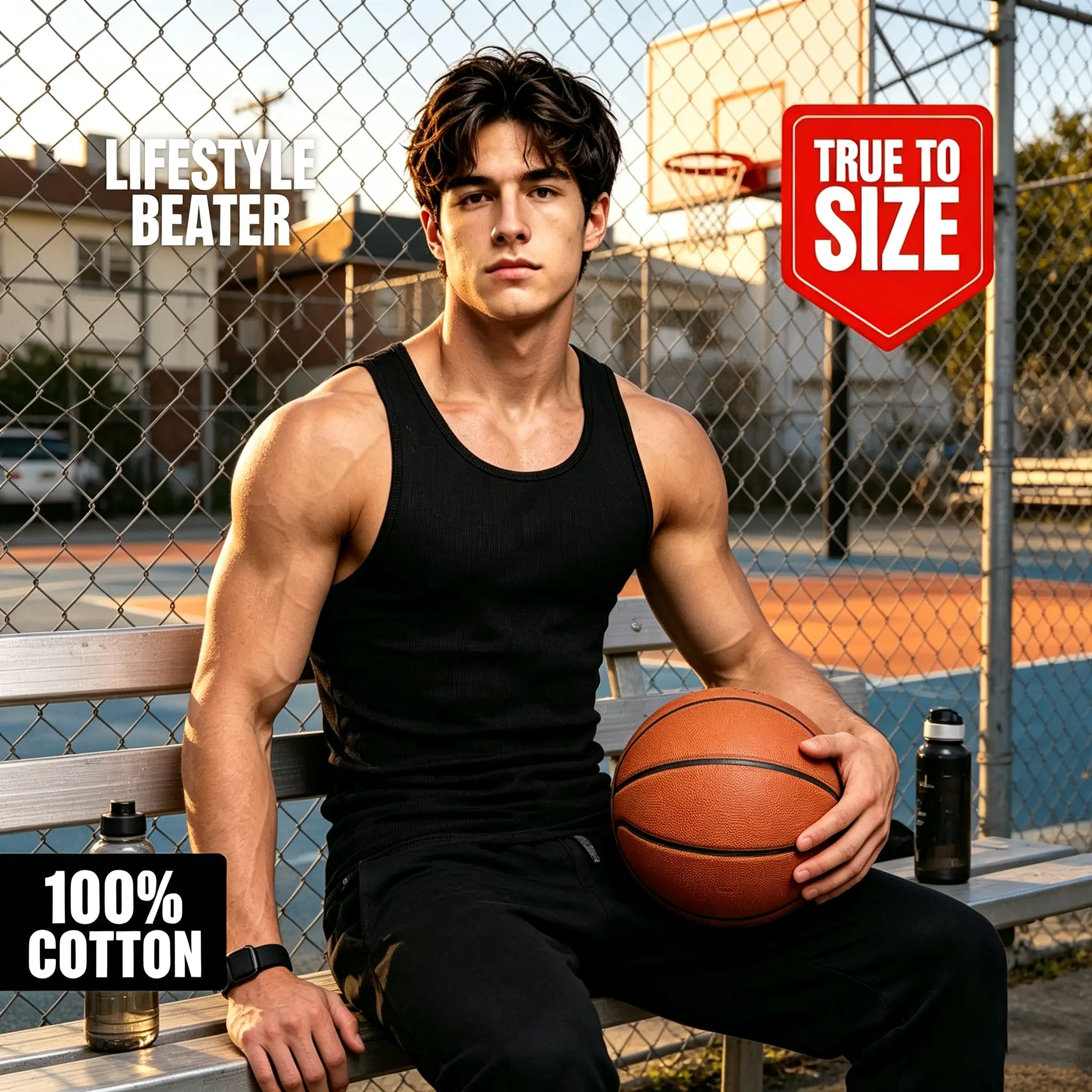 Men's Slim-Fit Plain 100% Cotton Ribbed Sleeveless Undershirt - Athletic Lifestyle Gym Beater Shirt