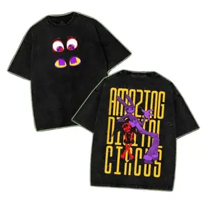 Pomni x Jax The Amazing Digital Circus Double Printed Lightweight Acid Washed Tee TV Show Graphic Top Shortsleeve Cotton Gift TShirt