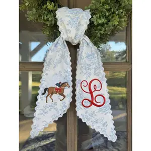 Embroidered Kentucky Derby Wreath Sash, Monogrammed Southern Porch Decor