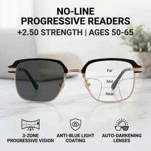 +2.50 No-Line Progressive Readers | 3-in-1 Multifocal, Photochromic & Anti-Blue Light (Fits +2.25 to +2.75)