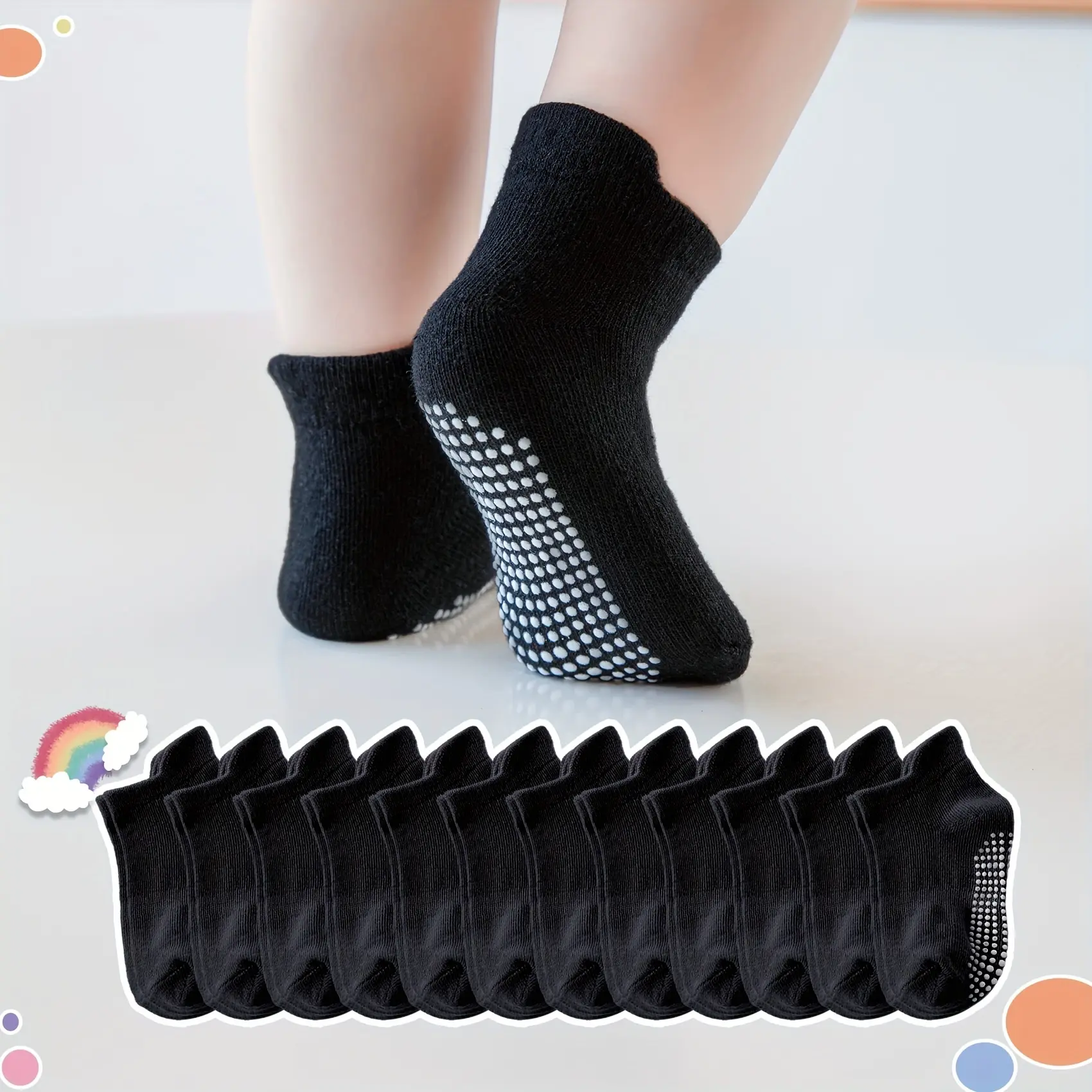 Kids' Cotton Socks Set (12pcs) - Cute Textured, Elastic, Soft Comfy, Solid, Non-Slip Grip Ankle Socks for Boys & Girls (236.22in-7 Years), Cute Textured Socks