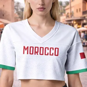 Custom Morocco Inspired Crop Top Jersey, Personalized Name Number Sport,Moroccan Flag Colors Aesthetic White Summer JERSEY,Women Streetwear