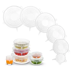 6 Pack Size Silicone Stretch Lids, Thicker Reusable Sturdy Silicone Container Cover, Expandable Food Storage Covers, Dishwasher and Freezer Safe, Lid Cover, Cleaning Lid Set