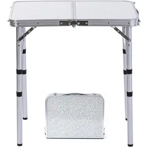 Small Folding Table Portable 24"x16" Lightweight Aluminum Camp Table with 3 Adjustable Heights, Foldable Picnic Table for Outdoor Cooking, Camping, RV, Patio, Backyard, Travel, Indoor Outdoor Multipurpose Table