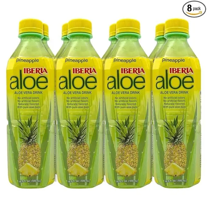Iberia Aloe Vera Juice Drink with Pure Aloe Pulp, Pineapple, 16.9 Fl Oz Pack of