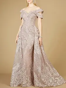 Off Shoulder Mermaid Lace Gown with Overskirt