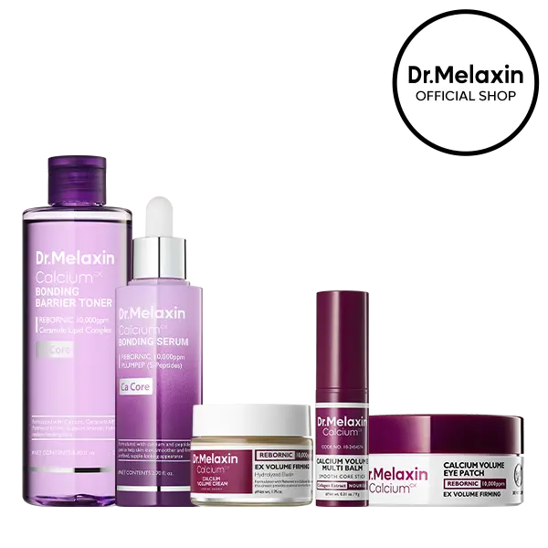 [Dr.Melaxin Official] Calcium Skin Longevity Routine Set, 5-Piece | Barrier Toner, Bonding Serum, Volume Cream, Multi Balm & Eye Patch | REBORNIC Calcium & Collagen | Firming, Plumping & Barrier Care | Korean Skincare
