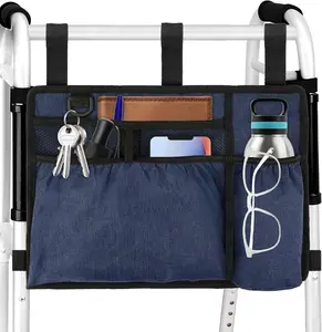 Water-Resistant Foldable Walker Storage Bag with Cup Holder & Big Capacity - Dark Blue Walker Accessory for Seniors