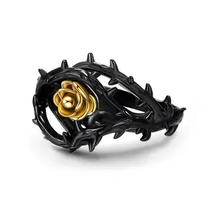 GTHIC Stainless Steel Gothic Thorns Rose Flower Ring for Prom Size 6-11