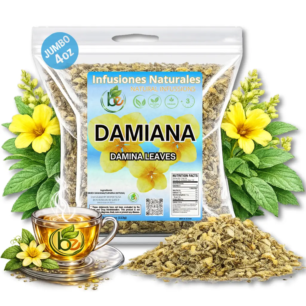 Damiana Leaf Tea 4 oz (113g) - 100% Natural Dried Damiana Leaves (Turnera diffusa) - Authentic Traditional Loose Leaf Tea from Mexico - Caffeine-Free, Non-GMO, Vegan - Premium Herbal Infusion by BEXPERTSUSA