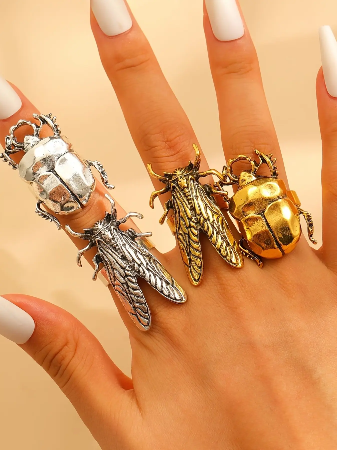 A creatively designed, uniquely exaggerated insect beetle cicada open ring - a novel and trendy accessory