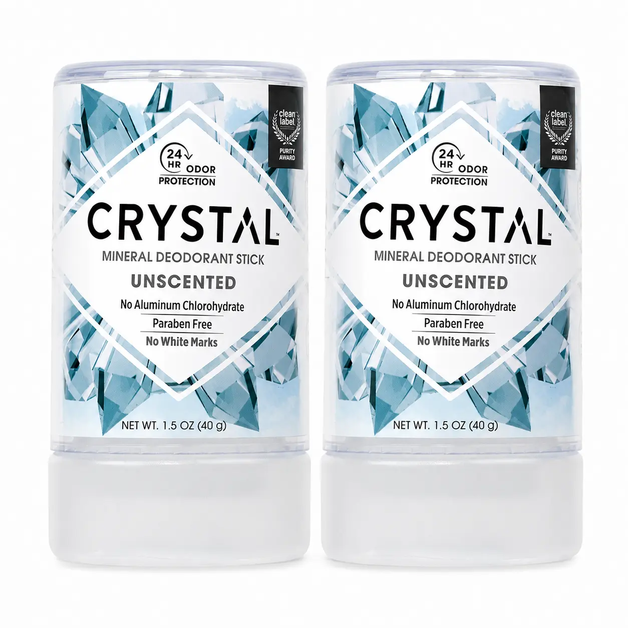 2-Pack Crystal Mineral Deodorant Sticks, Travel , 1.5 oz, Body Odor Relief Deodorants