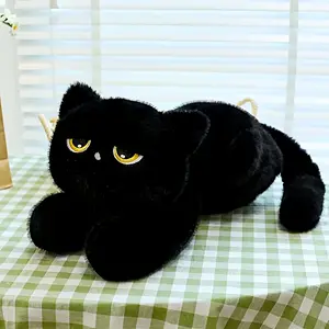 Adorable Black Cat Plush Pillow, Soft Stuffed Cushion Featuring a Lying Cat, Perfect for Cat Enthusiasts As a Charming Birthday Gift