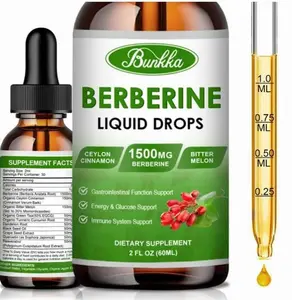 Bunkka Berberine Liquid Drops Ceylon Cinnamon Bitter Melon 1500mg Gastrointestinal Function Support Non-GMO 60ml